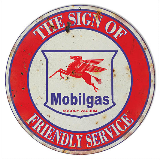 Mobilgas Friendly Service Motor Oil Vintage Style Metal Sign 14 x 14