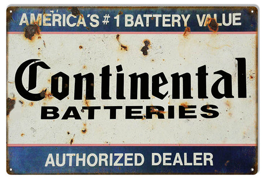 Continental Batteries Dealer Gas Station Vintage Style Metal Sign 12 × 18