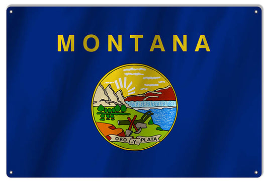 Montana State Flag Vintage Style Metal Sign 12 × 18