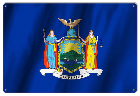 New York State Flag Vintage Style Metal Sign 12 × 18