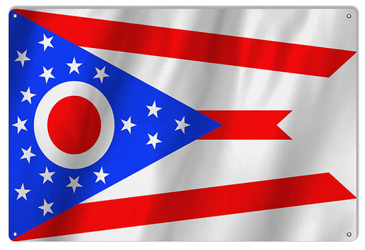 Ohio State Flag Vintage Style Metal Sign 12 × 18
