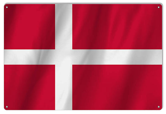Denmark International Flag. Vintage Style Metal Sign 12 x 18