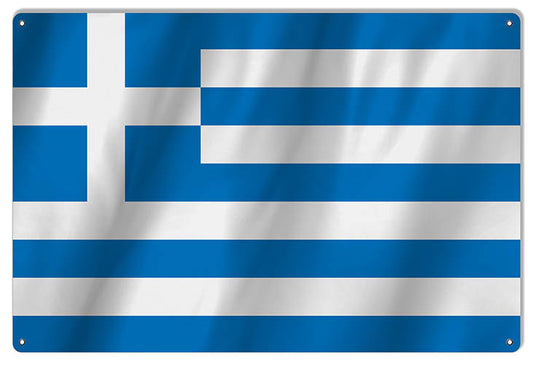 Greece International Flag. Vintage Style Metal Sign 12 x 18