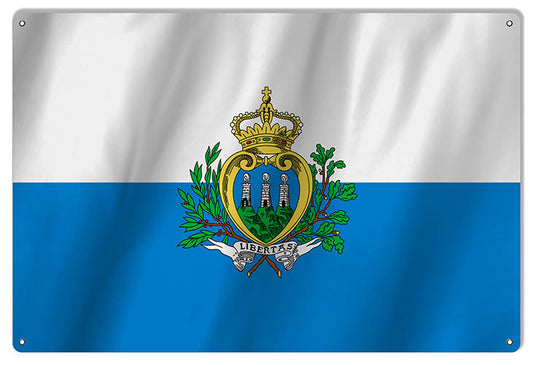 San Marino International Flag. Vintage Style Metal Sign 12 × 18