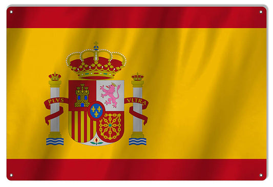 Spain International Flag. Vintage Style Metal Sign 12 × 18