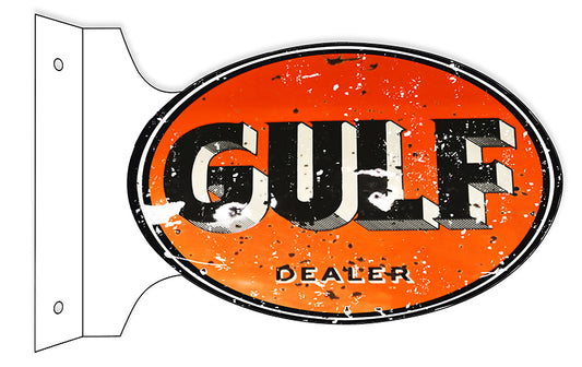 Gulf Double Sided Flange Vintage Style Metal Sign 12 × 18