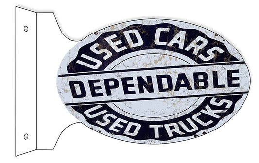 Dependable Used Car Double Flange Vintage Style Metal Sign 12 × 18