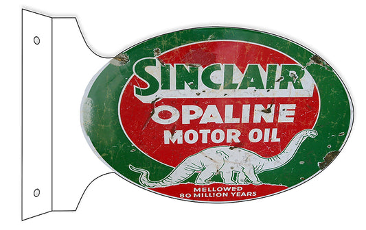 Sinclair Opaline Motor Oil Double Sided Flange Vintage Style Metal Sign 12 × 18