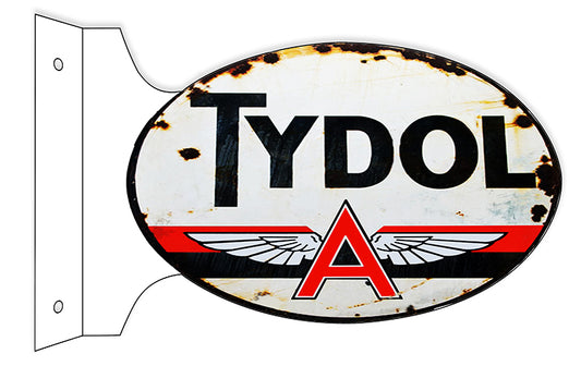 Tydol A Motor Oil Double Sided Flange Vintage Style Metal Sign 12 × 18