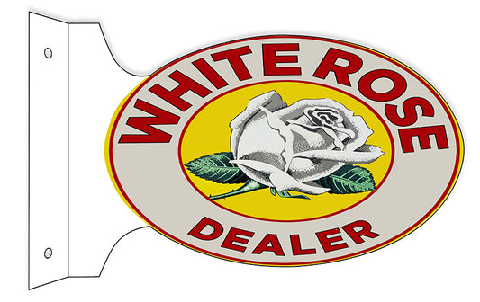 White Rose Dealer Double Sided Flange Vintage Style Metal Sign 12 × 18