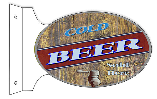 Cold Beer Sold Here Double Sided Flange Vintage Style Metal Sign 12 × 18