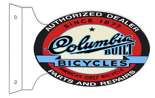 Columbia Built Bicycles Parts And Repair Double Sided Flange Vintage Style Metal Sign 12 × 18