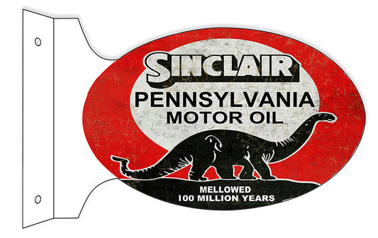 Sinclair Pennsylvania Motor Oil Double Sided Flange Vintage Style Metal Sign 12 × 18