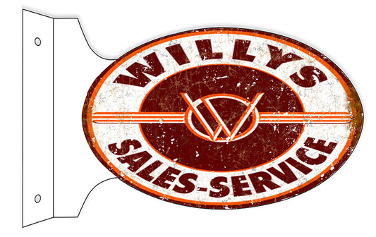 Willys Sales-Service Double Sided Flange Vintage Style Metal Sign 12 × 18