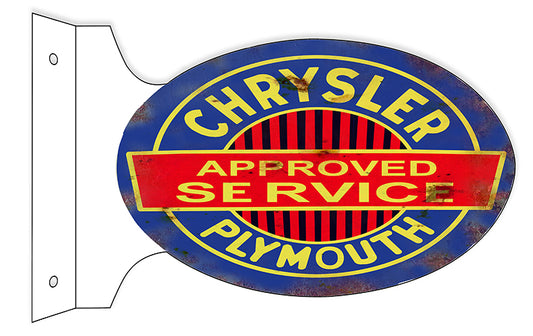 Chrysler Approved Service Plymouth Double Sided Flange Vintage Style Metal Sign 12 × 18