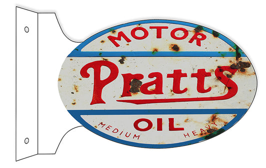 Pratts Motor Oil Double Sided Flange Vintage Style Metal Sign 12 × 18