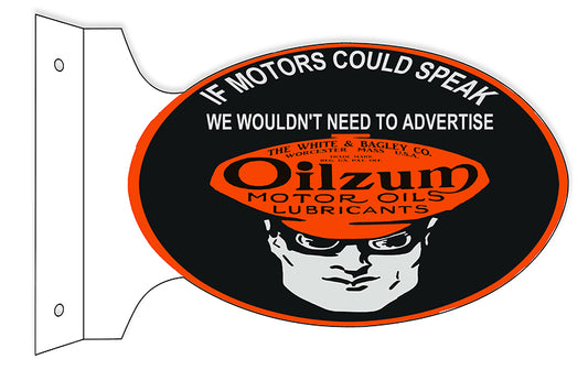 Oilzum Motor Oil Lubricants Double Sided Flange Vintage Style Metal Sign 12 × 18
