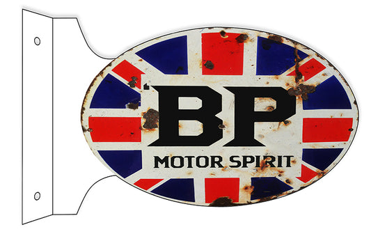 BP Motor Spirit Double Sided Flange Vintage Style Metal Sign 12 × 18
