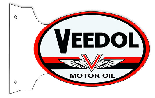 Double Sided Flange Veedol Motor Oil. Vintage Style Metal Sign 12 x 18