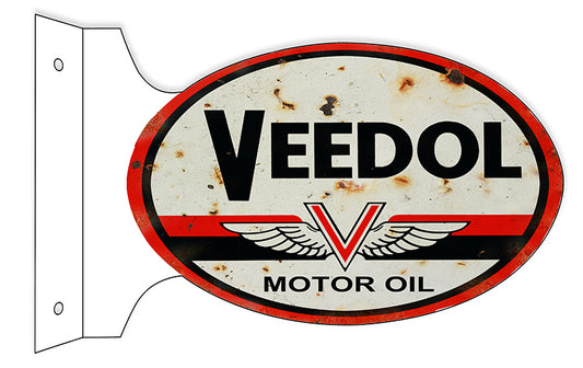 Veedol Motor Oil Double Sided Flange Vintage Style Metal Sign 12 × 18
