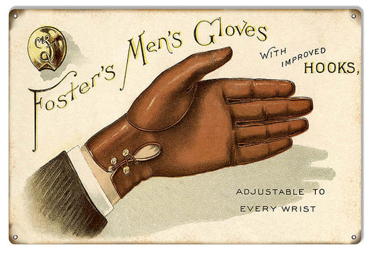 Fosters Mens Gloves Vintage Style Metal Sign 12 × 18