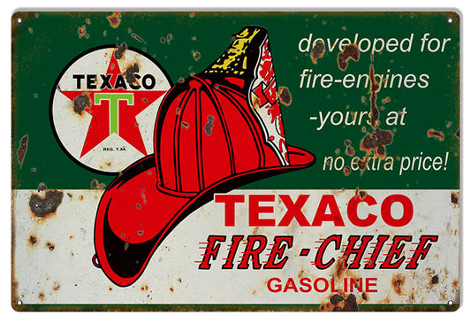 Fire Engines Texaco Motor Oil Vintage Style Metal Sign 16 × 24