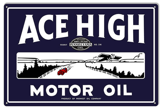 Ace High Motor Oil Vintage Style Metal Sign 12 × 18