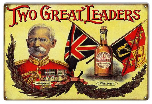 Two Great Leaders Horehound Beer Vintage Style Metal Sign 12 × 18