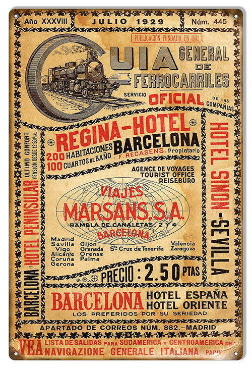 Regina Hotel Barcelona Vintage Style Metal Sign 12 × 18