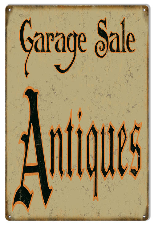 Garage Sale Antiques Vintage Style Metal Sign 12 × 18
