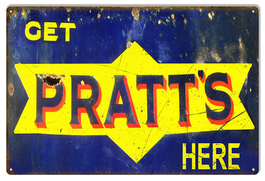 Get Pratts Here Motor Oil Vintage Style Metal Sign 12 × 18