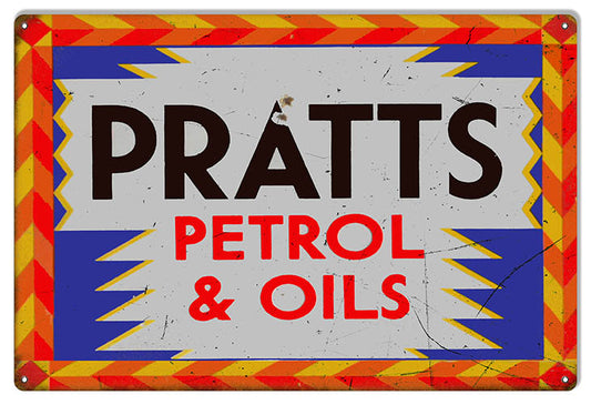 Pratts Petrol & Oils Vintage Style Metal Sign 12 × 18