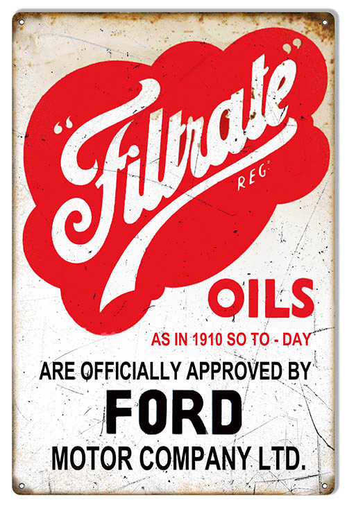 Ford Filtrate Oils Vintage Style Metal Sign 12 x 18