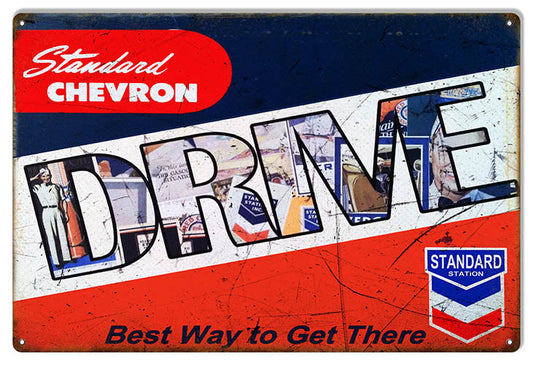 Chevron Standard Drive Motor Oil Vintage Style Metal Sign 12 × 18