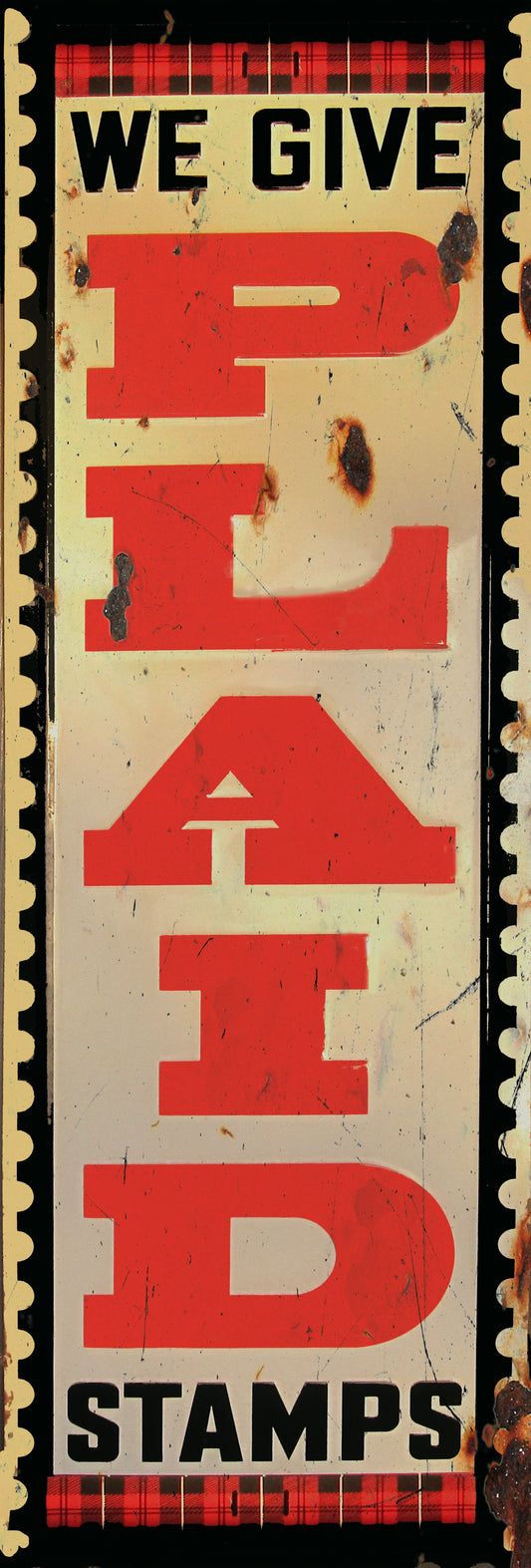 We Give Plaid Stamps Money Vintage Style Metal Sign 6 × 18