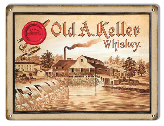 Old A Keller Whiskey Bar Vintage Style Metal Sign 9 × 12