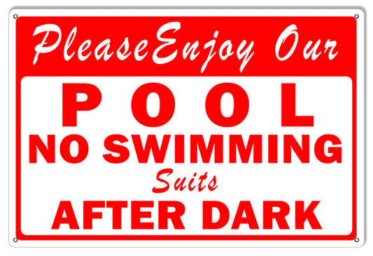 No Swimming Suits After Dark Vintage Style Metal Sign 12 × 18