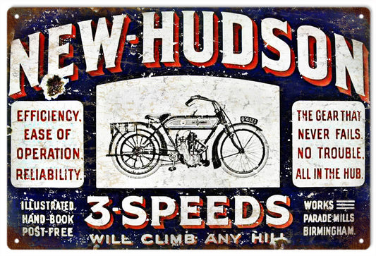 New Hudson Motor Bike Vintage Style Metal Sign 12 x 18