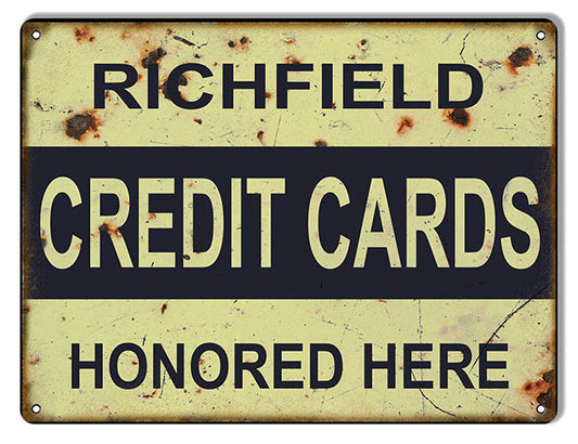Richfield Credit Cards Gas Station Vintage Style Metal Sign 9 × 12