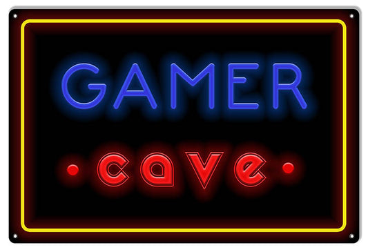 Video Gamer Cave Video Game Vintage Style Metal Sign 12 × 18