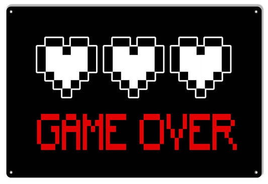 Gamers Game Over Video Game Vintage Style Metal Sign 12 × 18