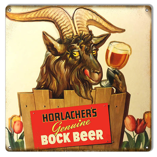 Horlachers Genuine Bock Beer Bar Vintage Style Metal Sign 12 × 12