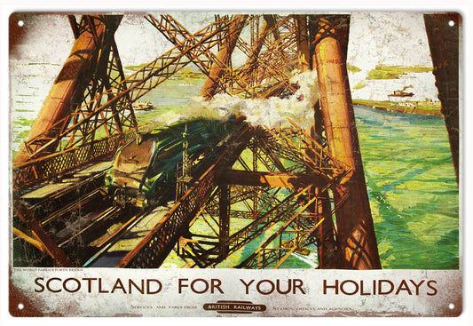 Scotland For Your Holidays Railroad Vintage Style Metal Sign 12 × 18