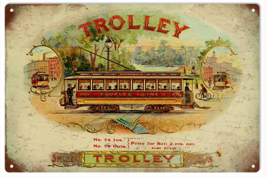 Trolley Cigar And Tobacco Vintage Style Metal Sign 12 x 18