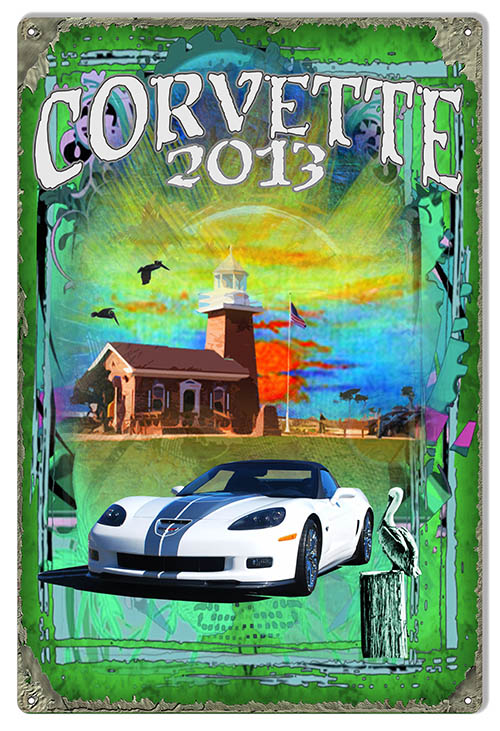 White Corvette Classic Car 12x18