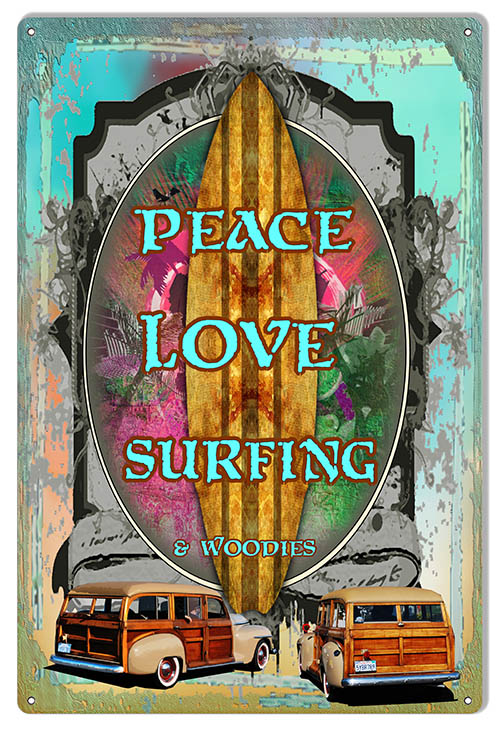Woodies Peace Love Surfing 12x18