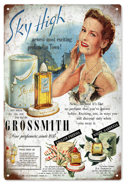 Sky High Grossmith Fine Perfume Vintage Style Metal Sign 12 x 18
