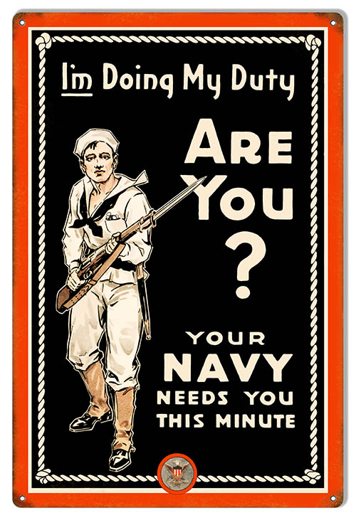 Your Navy Needs You Military Vintage Style Metal Sign 12 × 18
