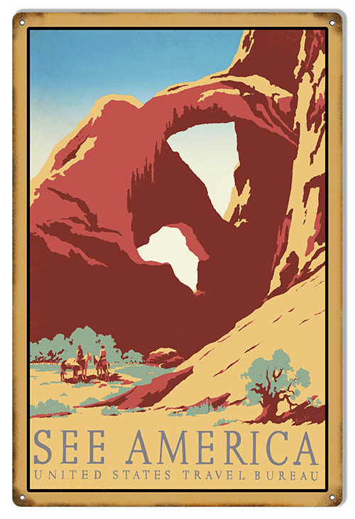 US Travel bureau Vintage Style Metal Sign 12 × 18