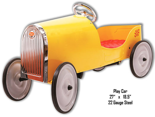 Yellow Play Car Vintage Style Metal Sign 18 × 27